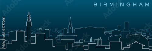 Birmingham Multiple Lines Skyline and Landmarks