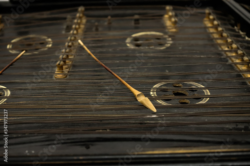 Closeup of the psaltery instrument. photo