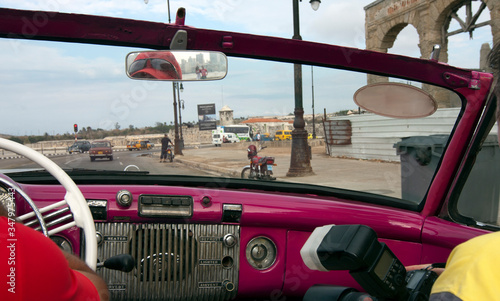 view from old convertible car on the promenadein Havana, Cuba..