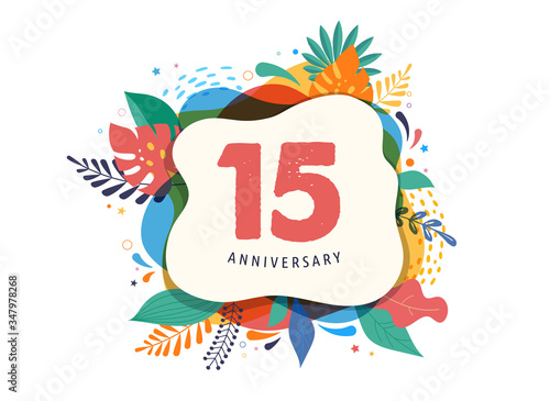 Anniversary celebration. Tropical floral frame. Vector illustration, banner, poster