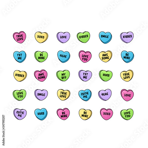 Sweet heart candy. Sweetheart candies isolated on white background, conversation sweets for valentines day, valentine sugar food hearts