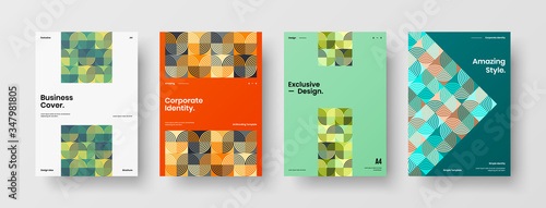 Company identity brochure template collection. Business presentation vector A4 vertical orientation front page mock up set. Corporate report cover abstract geometric illustration design layout bundle.