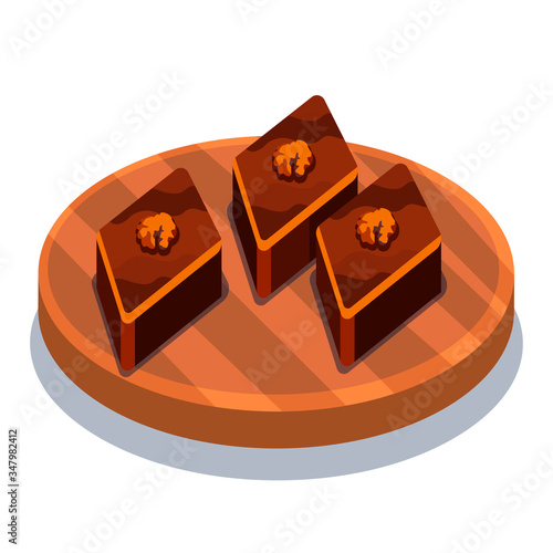 Baklava. Oriental sweets. Cake with honey and walnuts. Vector isometric simple illustration on a white background.