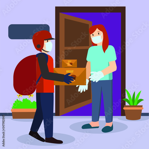 A man delivering a woman food orders