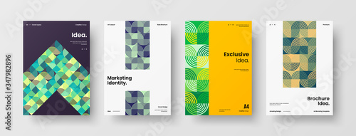 Company identity brochure template collection. Business presentation vector A4 vertical orientation front page mock up set. Corporate report cover abstract geometric illustration design layout bundle.