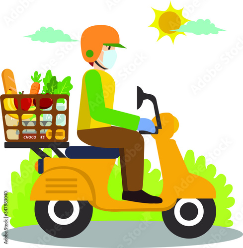 A delivery man delivering groceries illustration