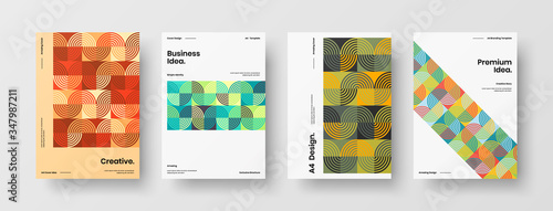 Company identity brochure template collection. Business presentation vector A4 vertical orientation front page mock up set. Corporate report cover abstract geometric illustration design layout bundle. © kitka