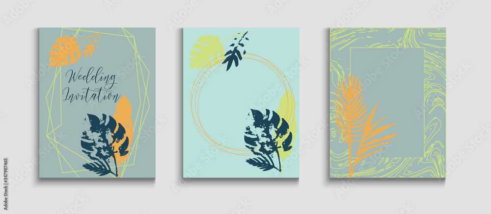 Abstract Retro Vector Flyers Set. Hand Drawn Trendy Background. 