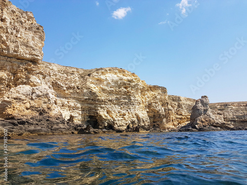 Cape Tarkhankut in Crimea.Rocks and sea in summer.