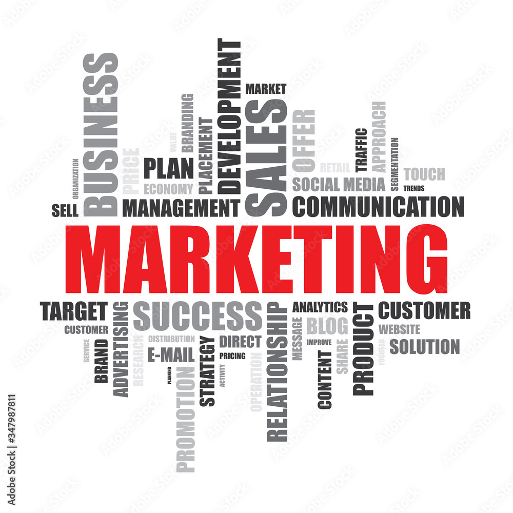 Word cloud Marketing (red and grey letters) on white background Word cloud Marketing (red and grey letters) on white background