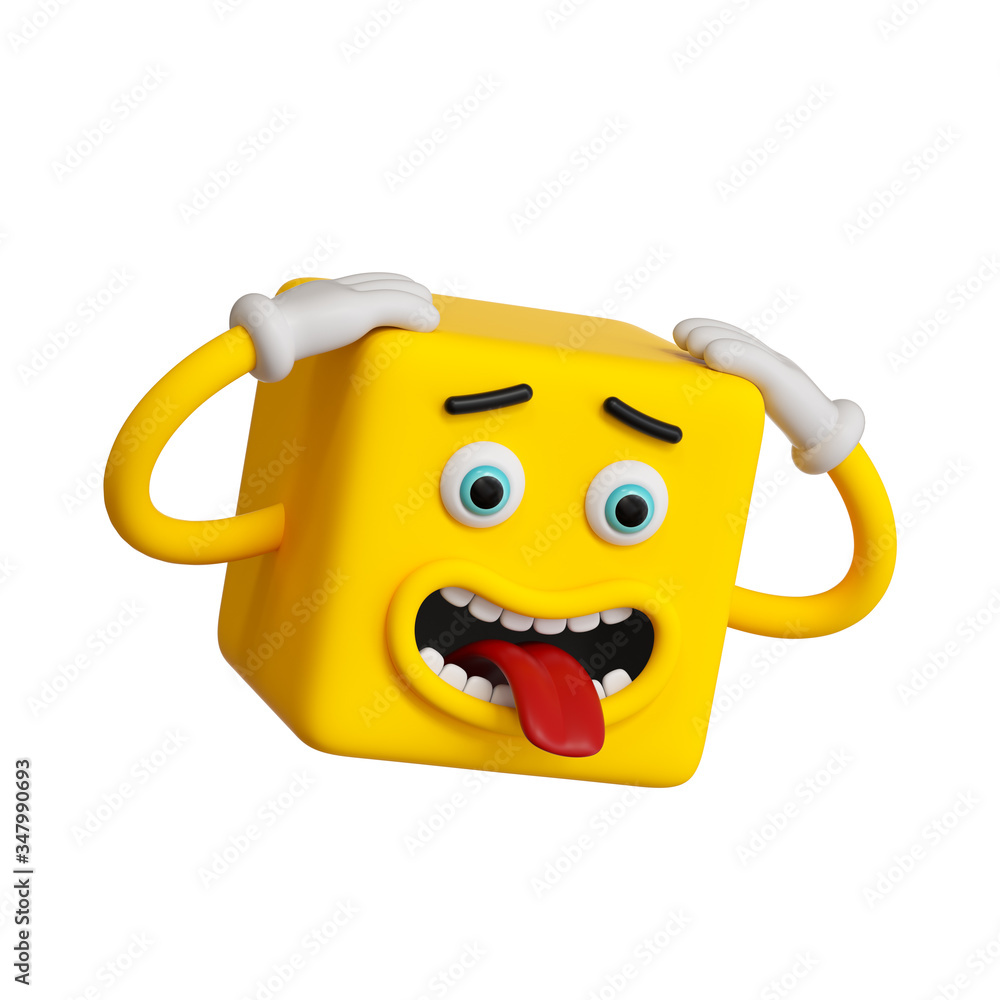 Crazy emoji isolated on white background, silly face emoticon 3d rendering  Stock Illustration