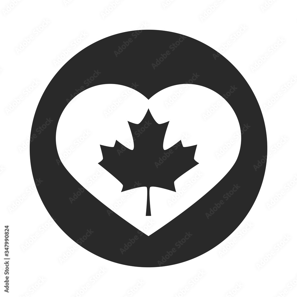 canada day, maple leaf in heart badge decoration silhouette style icon canada day, maple leaf in heart badge decoration silhouette style icon