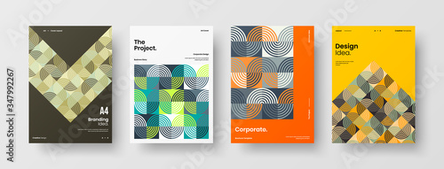 Company identity brochure template collection. Business presentation vector A4 vertical orientation front page mock up set. Corporate report cover abstract geometric illustration design layout bundle.