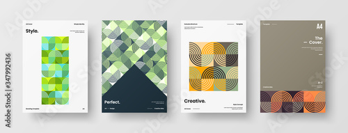 Company identity brochure template collection. Business presentation vector A4 vertical orientation front page mock up set. Corporate report cover abstract geometric illustration design layout bundle.