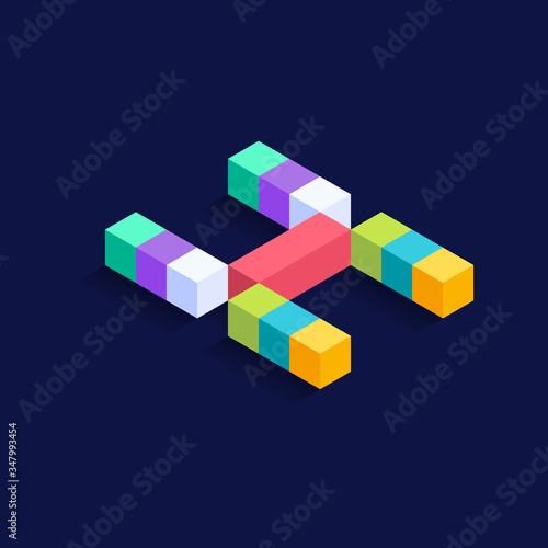 Letter X Isometric colorful cubes 3d design  three-dimensional letter vector illustration isolated