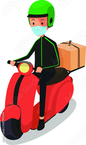 A delivery man delivering package for online order illustration