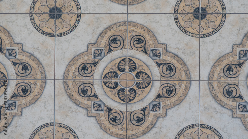 Old Vintage Floor Tiles Ornament in the Antic Church