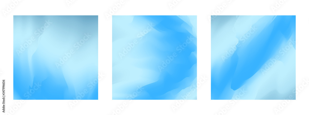 Abstract tender blue vibrant gradient colors square backgrounds for fashion flyer, brochure design. Set of soft, bright light sky turquoise wallpaper for mobile apps, ui design, banner, poster