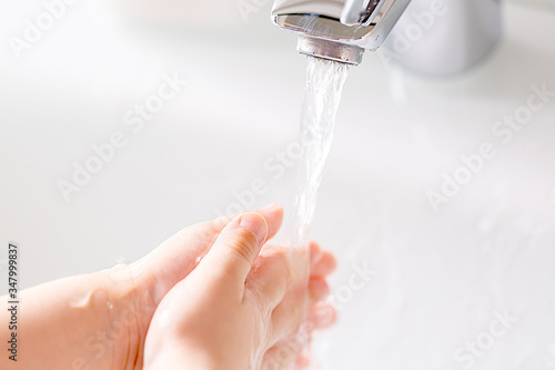 Washing hands rubbing with soap for corona virus prevention
