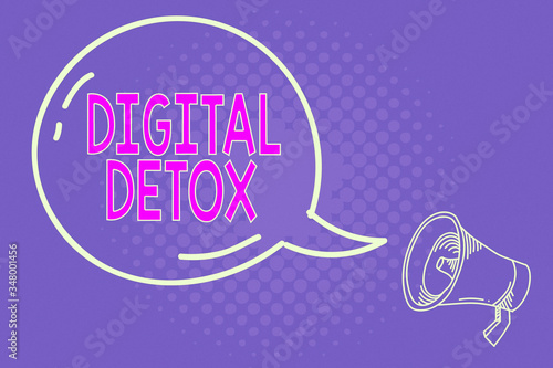 Handwriting text writing Digital Detox. Conceptual photo Free of Electronic Devices Disconnect to Reconnect Unplugged Blank Transparent Speech Bubble with Shining icon and Outline Megaphone