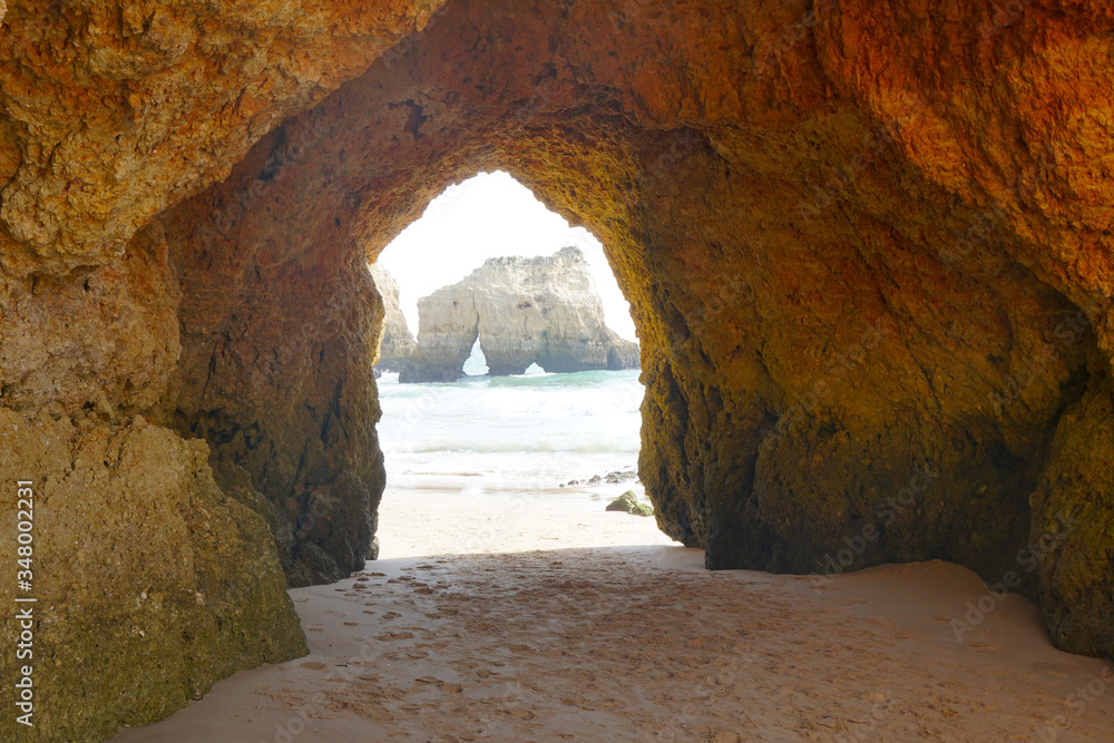 beautiful rock formations and arches at beach near Alvor in the Algarve