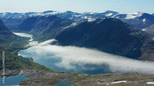 Flight over Djupvatnet lake near Dalsnibba in Norway photo