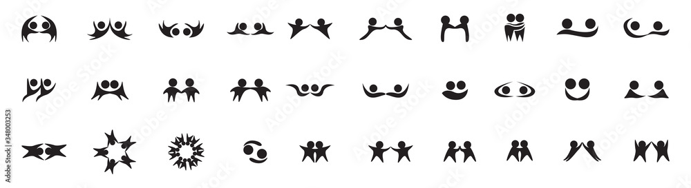 Abstract People Logo Set. Human Figure Isolated On White Background. Icons Collection For Human Success, Celebration Logo, Achievement Symbol And Activity. Different Happy People. Figure Logo, Vector