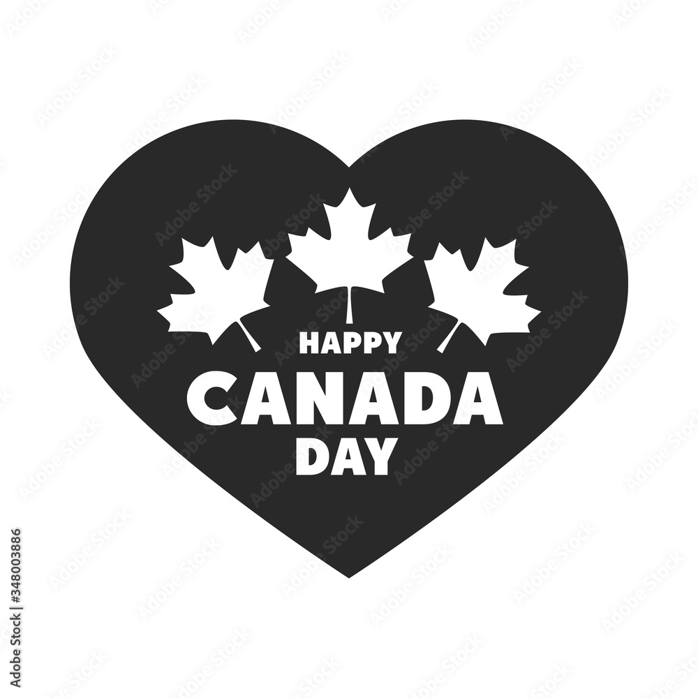 canada day, patriotic celebration heart and maple leaves silhouette style icon