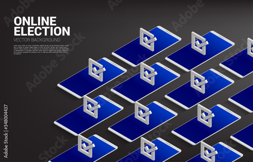 Multiple mobile phone with check box application in the row. concept for online election theme background
