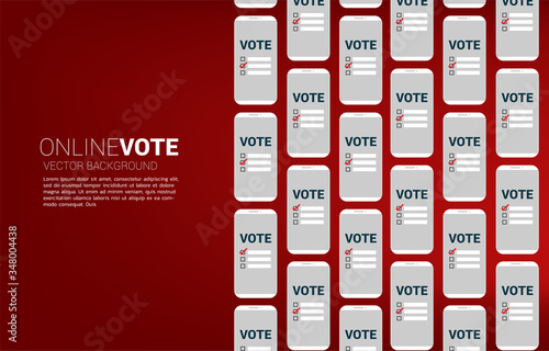 Multiple mobile phone with vote application in the row. concept for online election theme background