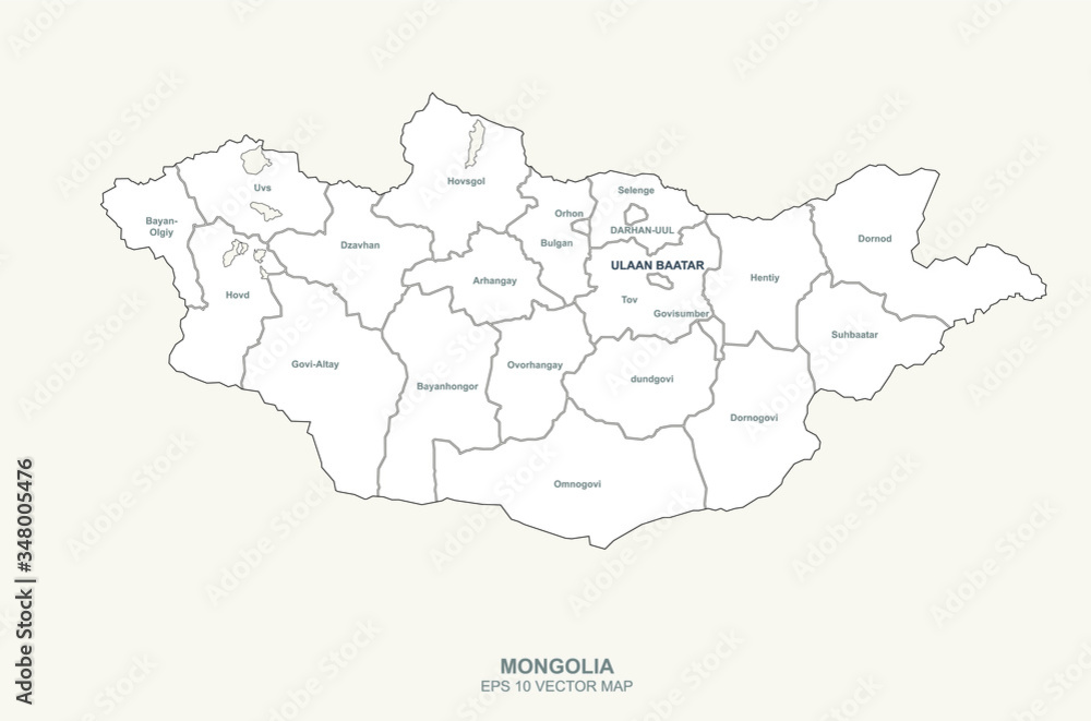 mongolia map. vector map of mongolia in asia country.