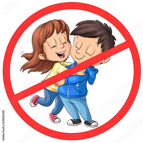 Kontaktverbot - Kinder umarmen sich - Vektor-Illustration