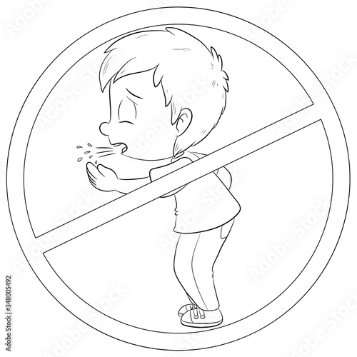 Falsches Verhalten - nicht in die Hand husten - Vektor-Illustration