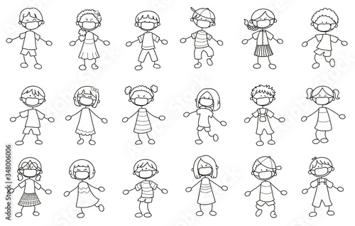 Kinder aus verschiedenen Ländern mit Mundschutz - Vektor Illustration