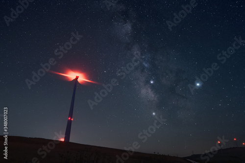 Milky way next to an electric mill, Malaga, Spain