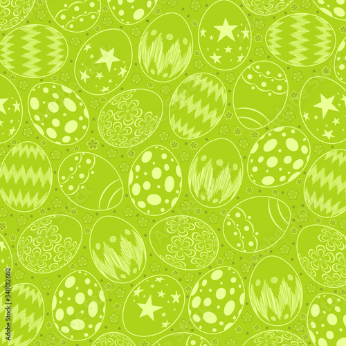 Seamless pattern on green Easter egg background