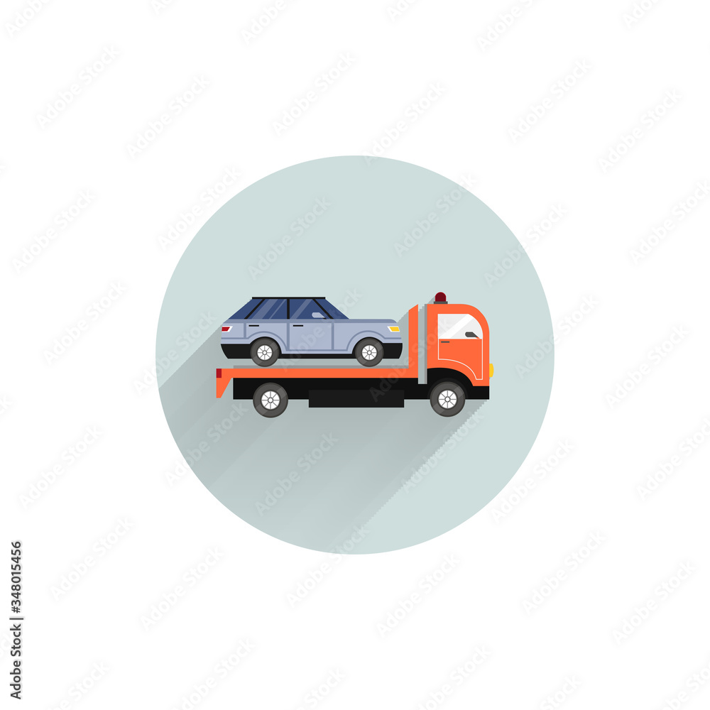 tow truck with car colorful flat icon with long shadow. tow truck flat icon