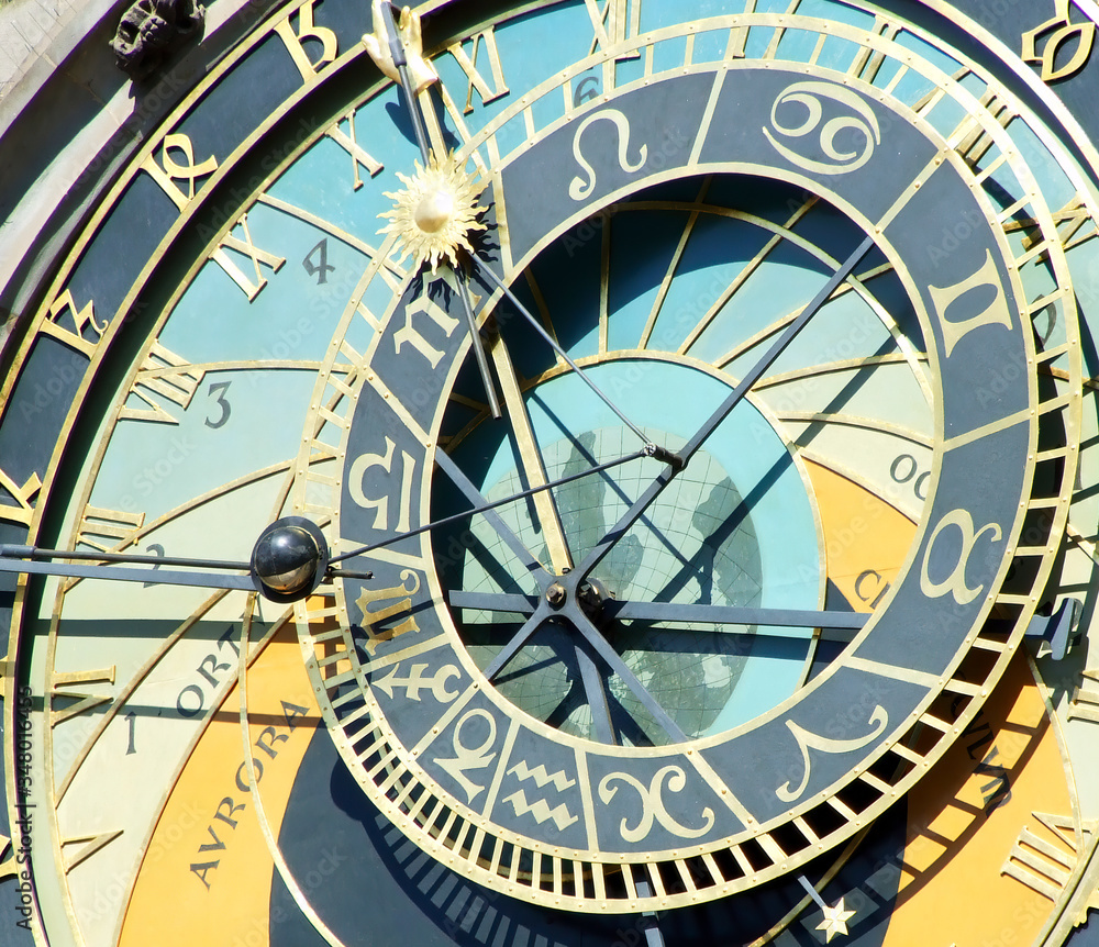 Detail of the medieval astronomical clock named Orloj on the Old Town Hall in Prague, capital of the Czech Republic Detail of the medieval astronomical clock named Orloj on the Old Town Hall in Prague, capital of the Czech Republic