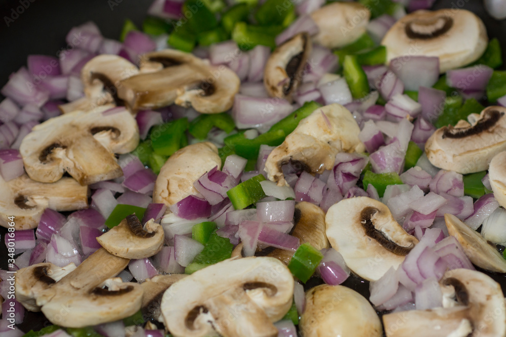 Fried mushrooms, onions and pepper Fried mushrooms, onions and pepper