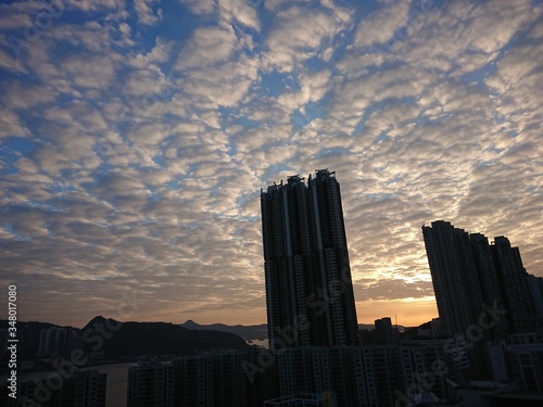 urban skyline at sunrise