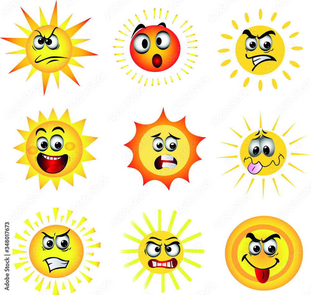 Set of funny cute sun icon illustration