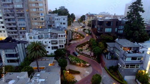 Drone shot, straight down, of Lombard Street, San Francisco, California, USA.  Aerial video.