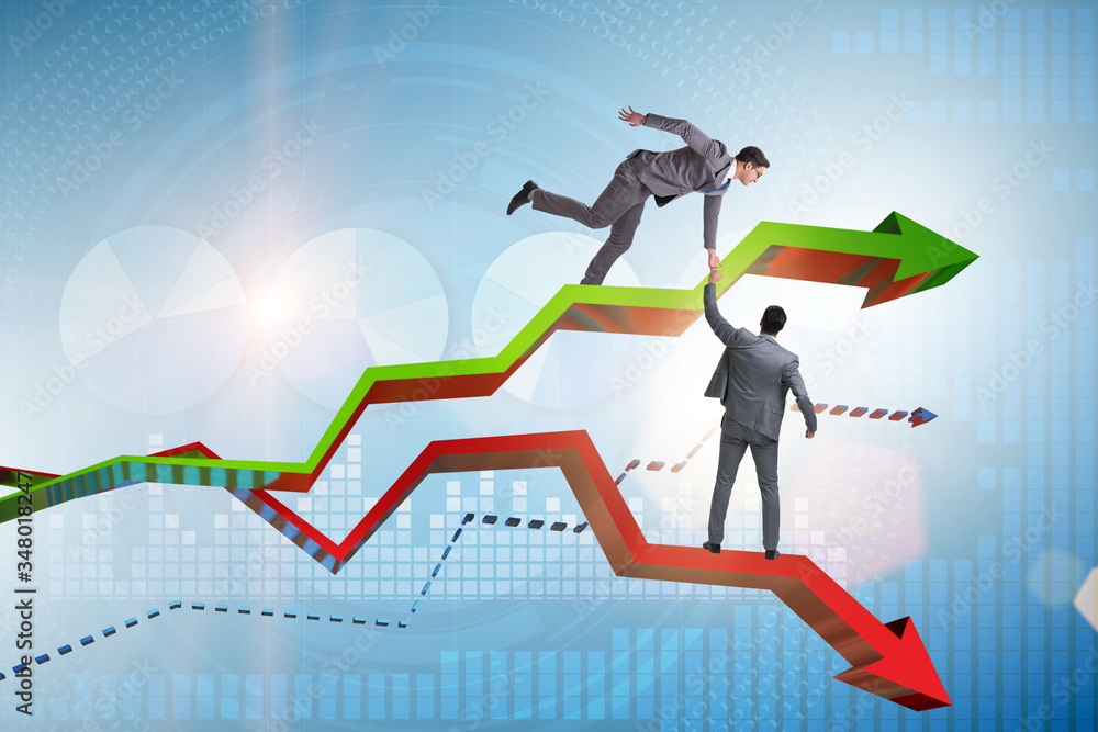 Businessman saving competitor during the crisis Businessman saving competitor during the crisis