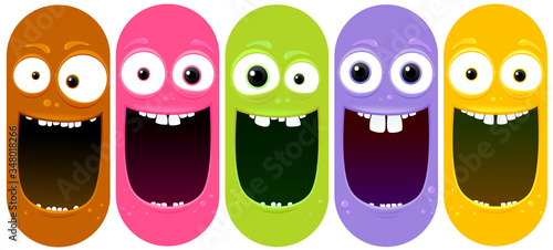 Vector illustration of cartoon funny big mouth monsters