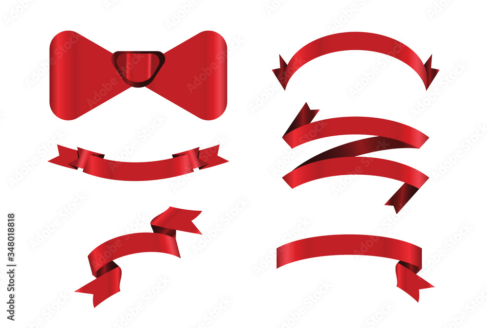 Red glossy ribbon vector banners set. Ribbons collection. Vector Design Illustration Red glossy ribbon vector banners set. Ribbons collection. Vector Design Illustration