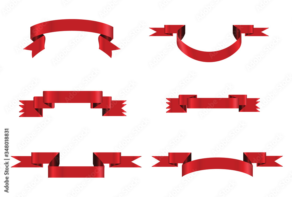 Red glossy ribbon vector banners set. Ribbons collection. Vector Design Illustration