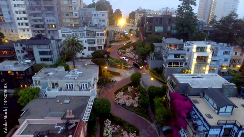 Drone shot, straight down, of Lombard Street, San Francisco, California, USA.  Aerial video.