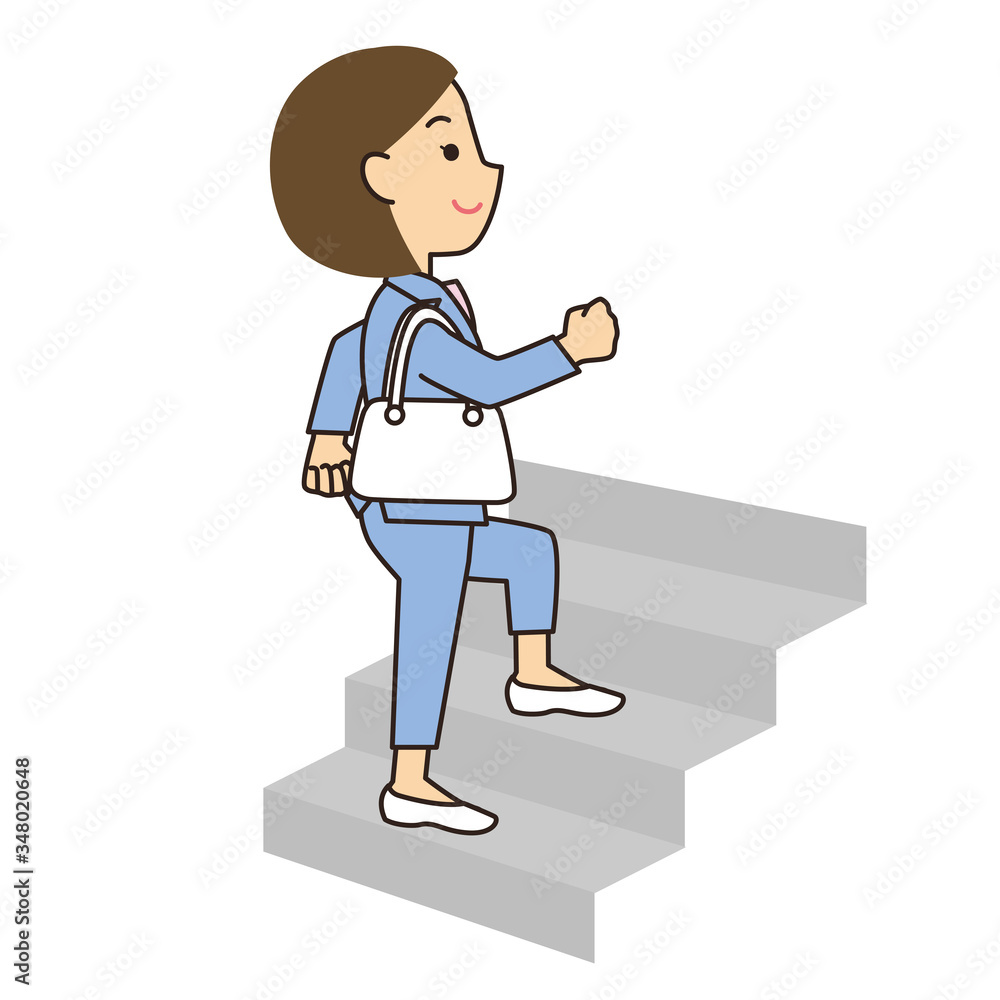 階段を登る女性