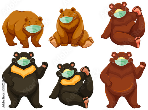 Wild bear cartoon charater wearing mask