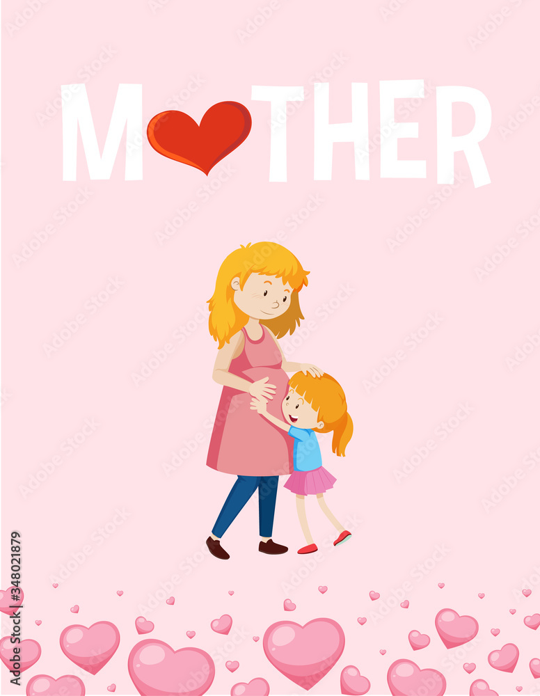 Mother day poster design with mother and girl